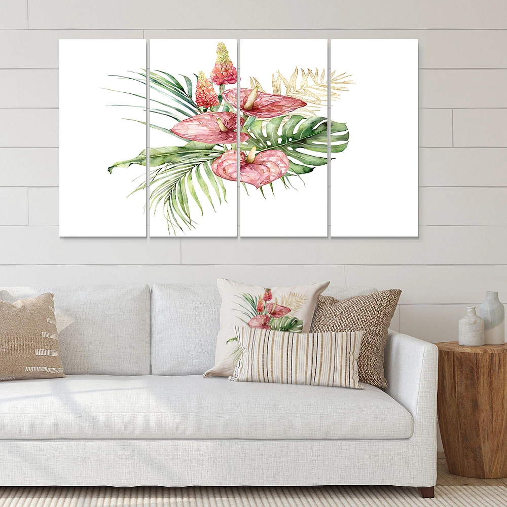 Toile imprimée « Tropical Bouquet with Anthurium Lupine & Leaves I »