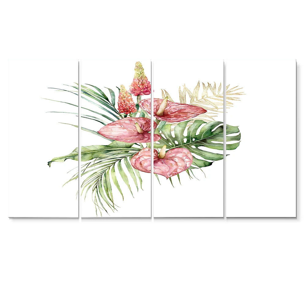 Tropical Bouquet with Anthurium Lupine & Leaves I Canvas Wall Art Print Panels