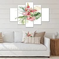 Tropical Bouquet with Anthurium Lupine & Leaves I Canvas Wall Art Print Panels