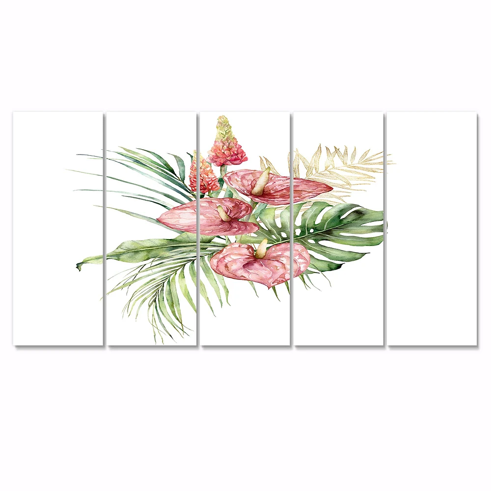 Tropical Bouquet with Anthurium Lupine & Leaves I Canvas Wall Art Print Panels