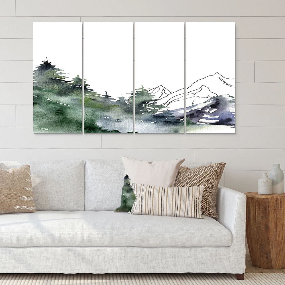 Winter Dark Blue Mountain Landscape with Trees III Canvas Wall Art Print