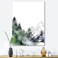 Winter Dark Blue Mountain Landscape with Trees III Canvas Wall Art Print