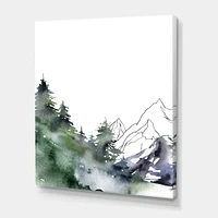 Winter Dark Blue Mountain Landscape with Trees III Canvas Wall Art Print
