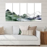 Toile imprimée « Winter Dark Blue Mountain Landscape with Trees III »