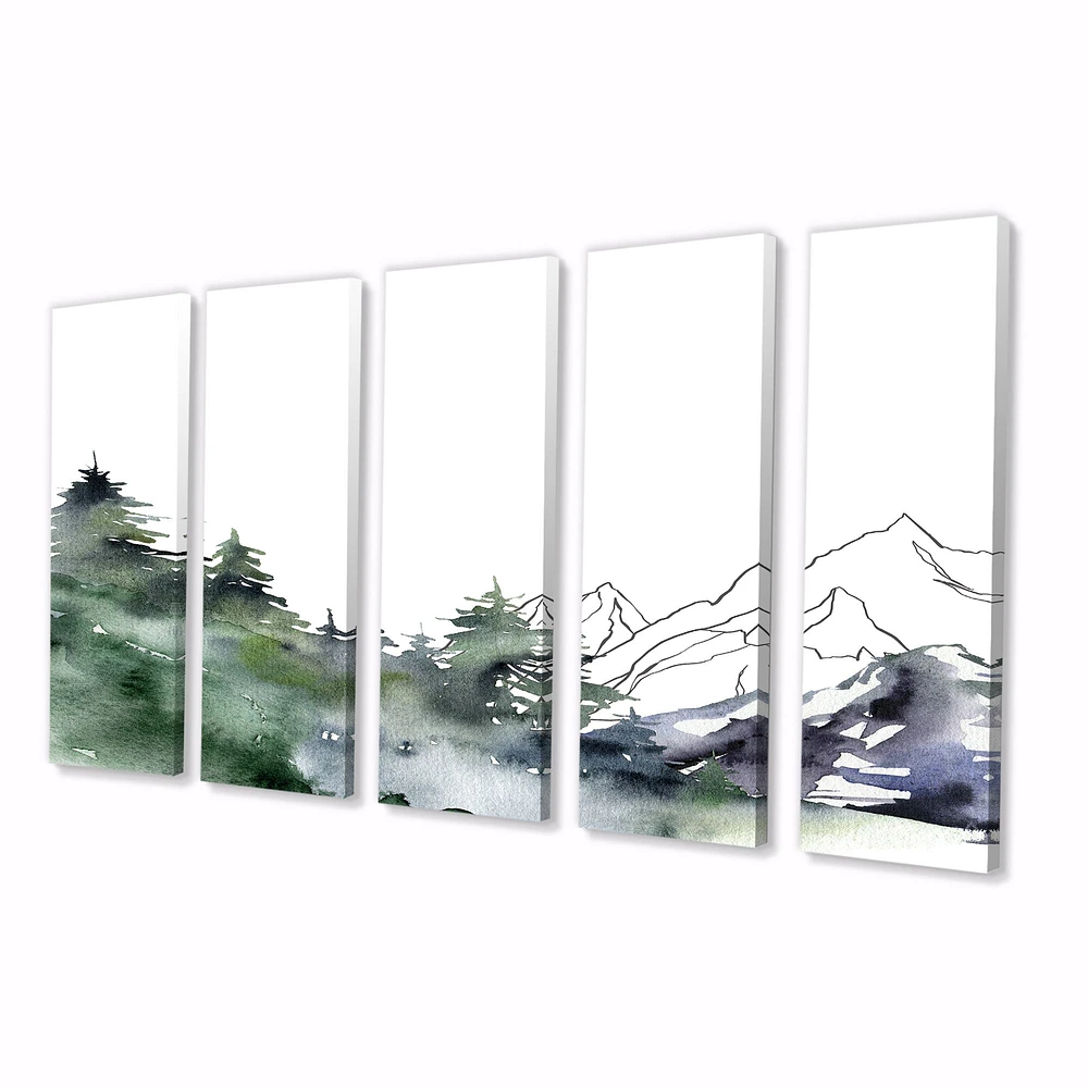 Winter Dark Blue Mountain Landscape with Trees III Canvas Wall Art Print