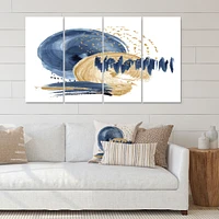 Dark Blue & Gold Abstract Circle Ocean Texture Canvas Wall Art Print Panels