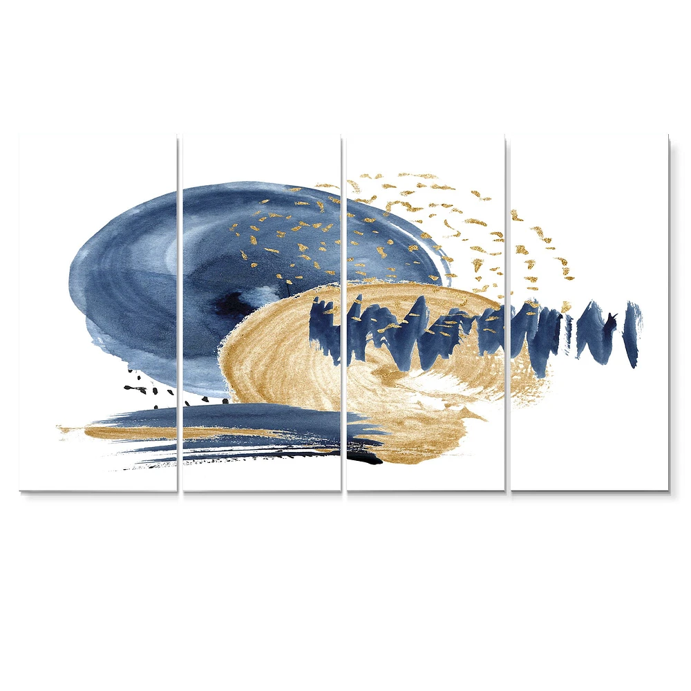 Panneaux de toile imprimée « Dark Blue & Gold Abstract Circle Ocean Texture »