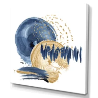 Dark Blue & Gold Abstract Circle Ocean Texture  Wall Art