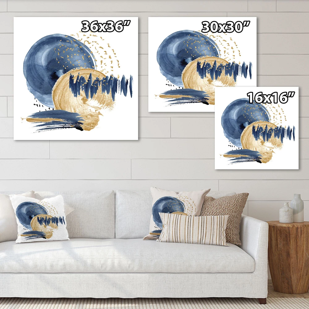 Toile imprimée « Dark Blue & Gold Abstract Circle Ocean Texture »