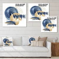 Dark Blue & Gold Abstract Circle Ocean Texture  Wall Art