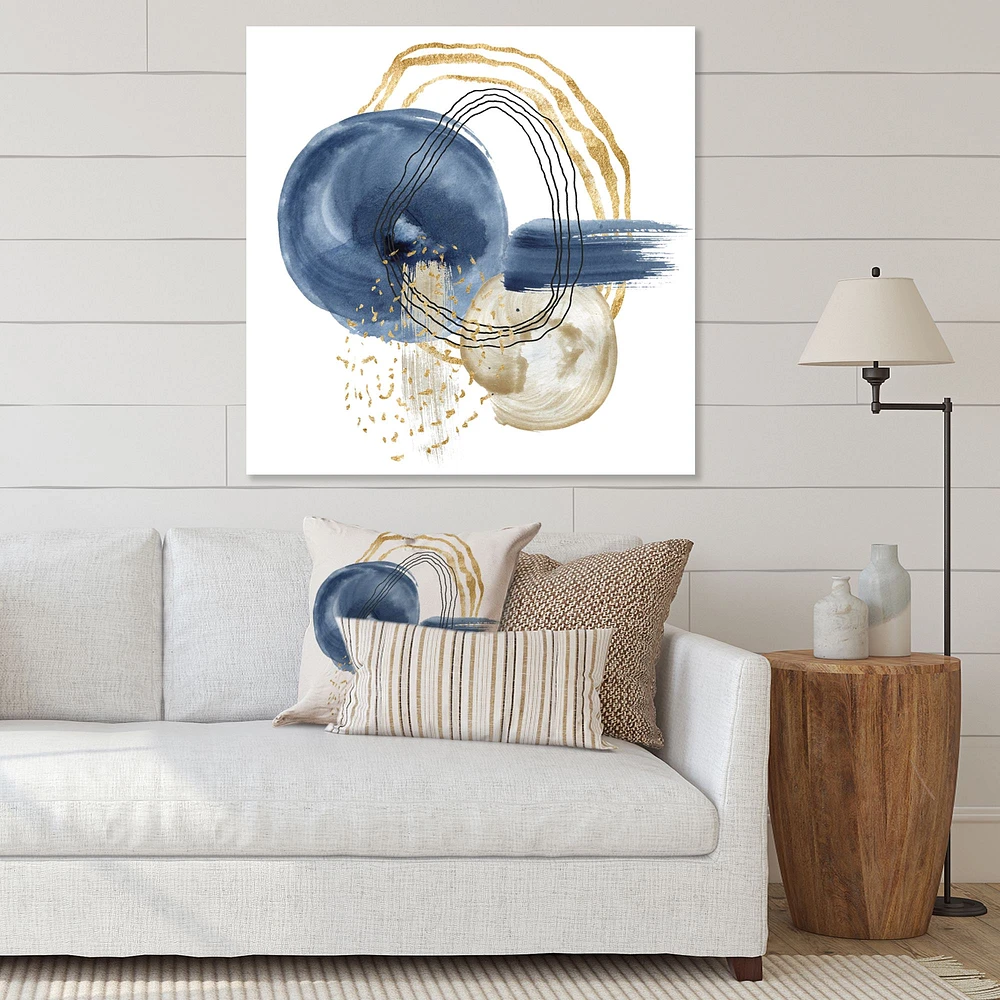 Abstract Dark Blue Gold & Black Underwater Life  Canvas Wall Art Print