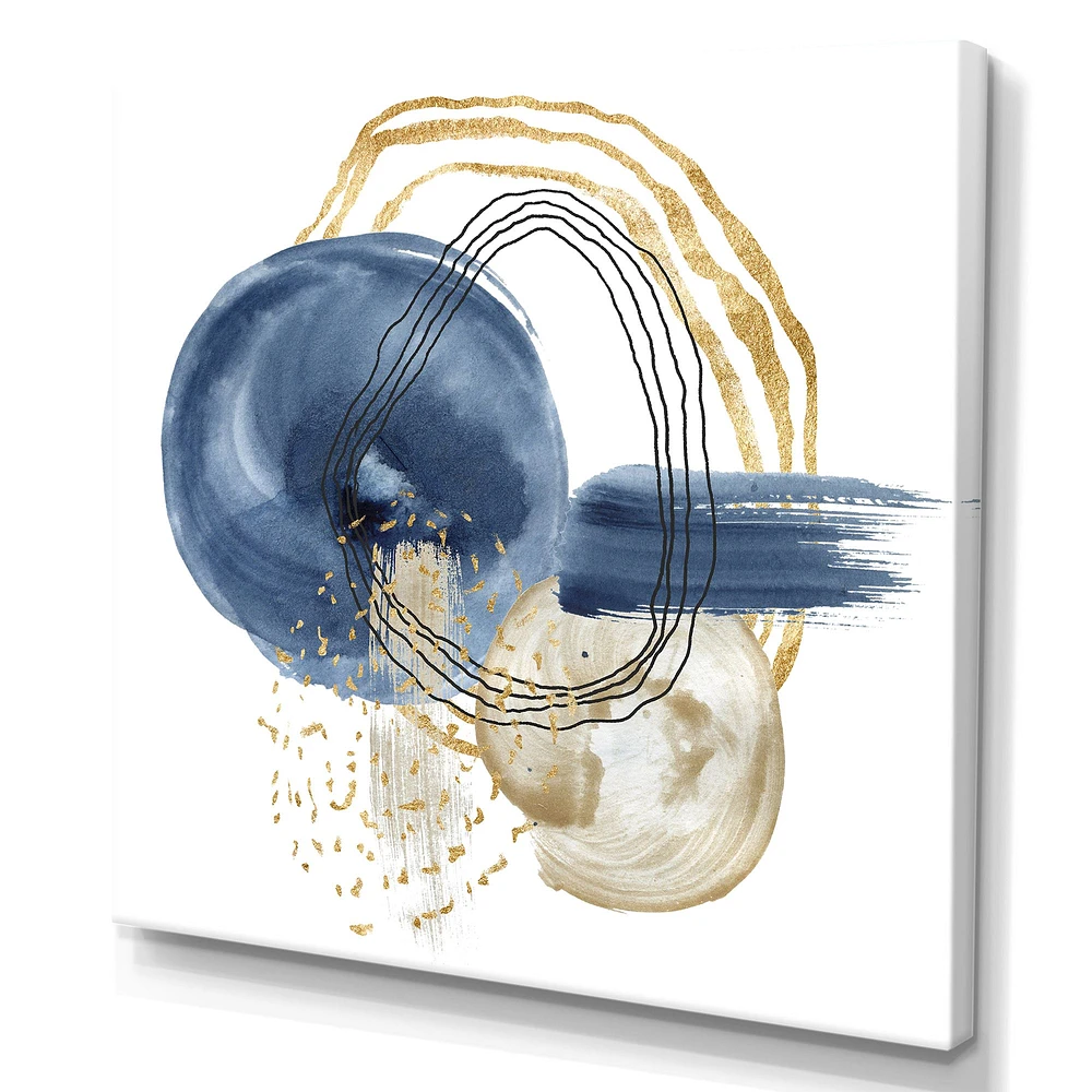 Abstract Dark Blue Gold & Black Underwater Life  Canvas Wall Art Print