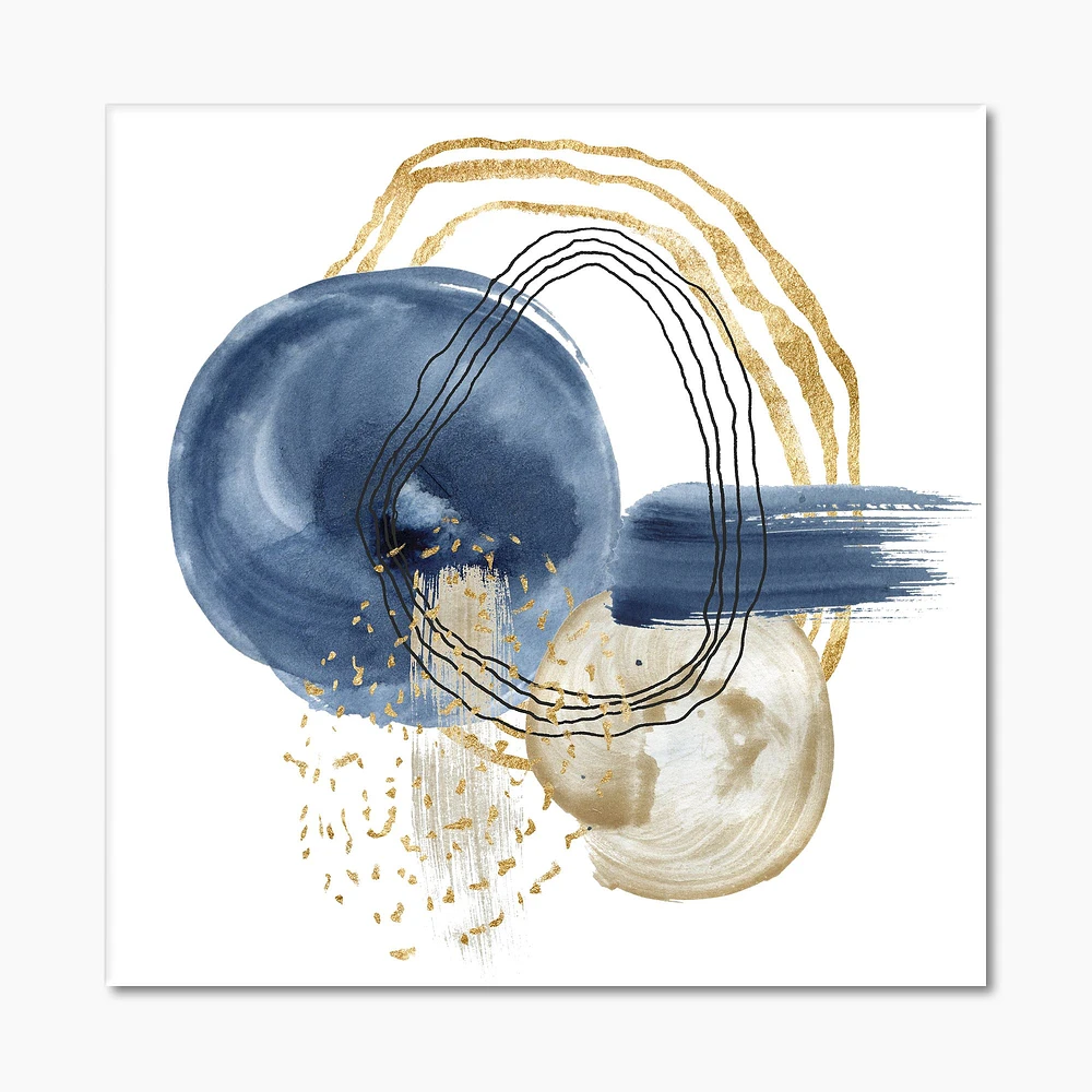 Abstract Dark Blue Gold & Black Underwater Life Canvas Wall Art Print