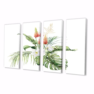 Tropical Bouquet with Lupine Plumeria Palm Leaves Canvas Wall Art Print Panels