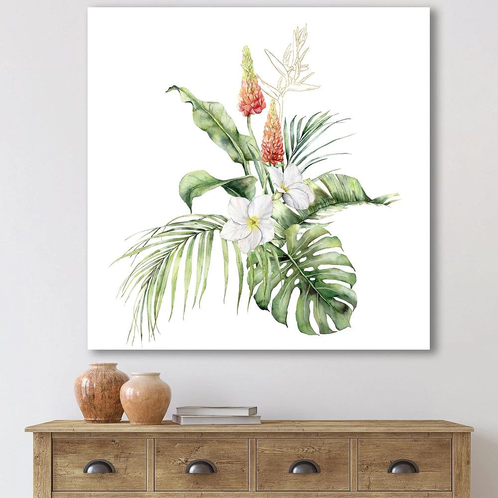 Tropical Bouquet with Lupine Plumeria Palm Leaves  Wall Art