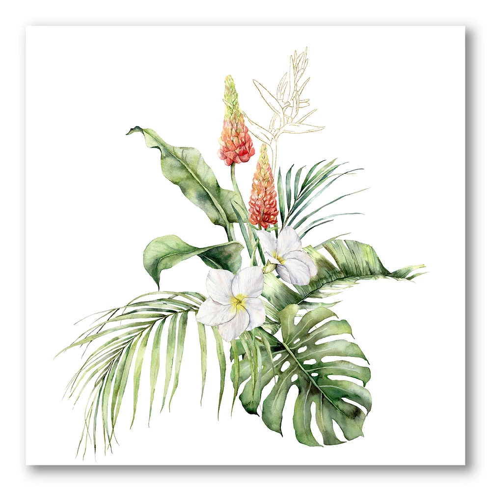 Tropical Bouquet with Lupine Plumeria Palm Leaves  Wall Art