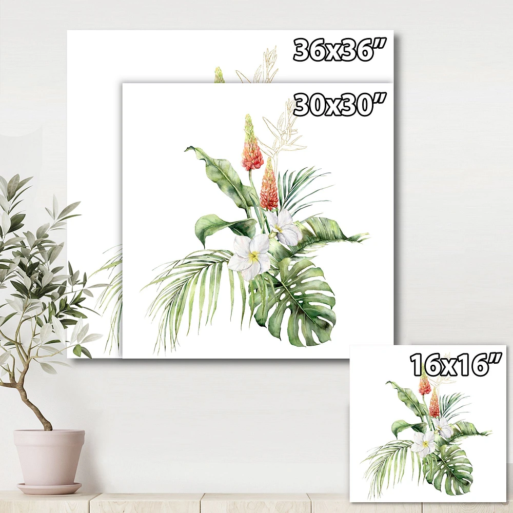 Tropical Bouquet with Lupine Plumeria Palm Leaves  Wall Art