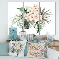 Bouquet with Orchids Monstera and Coconut Leaves Canvas Wall Art Print