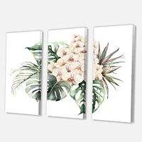 Bouquet with Orchids Monstera and Coconut Leaves Canvas Wall Art Print