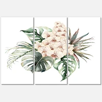 Bouquet with Orchids Monstera and Coconut Leaves Canvas Wall Art Print