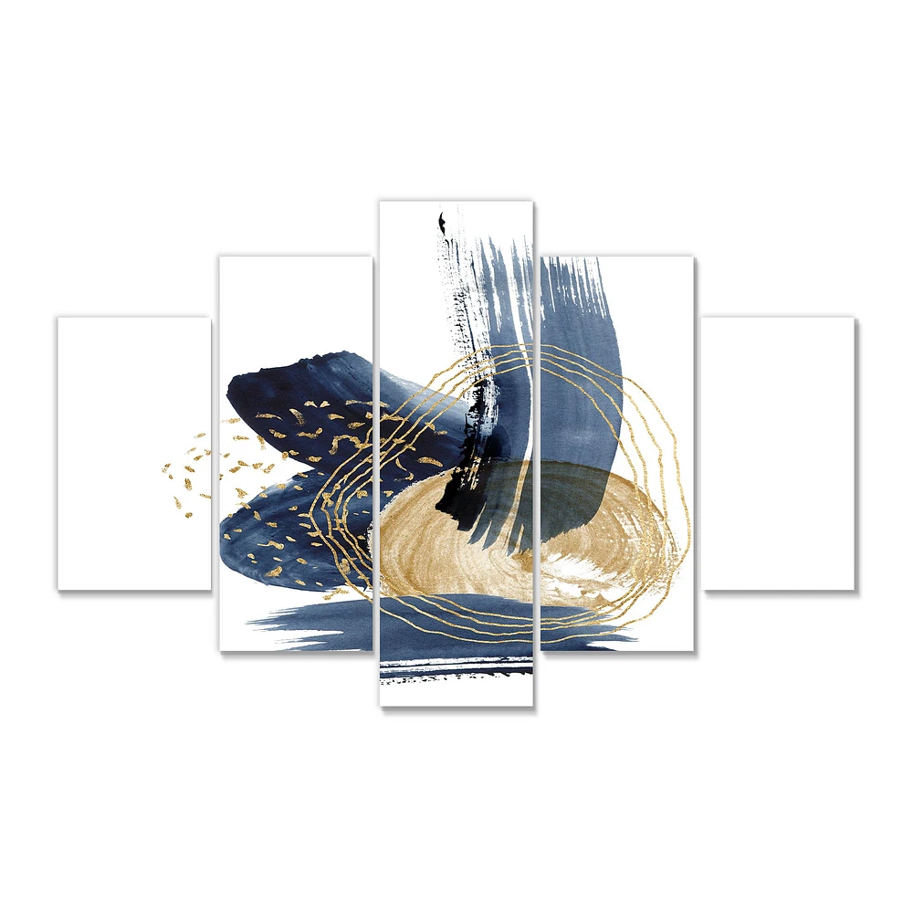 Landscape of Dark Blue Mountains & Gold Strokes II  Canvas Wall Art Print