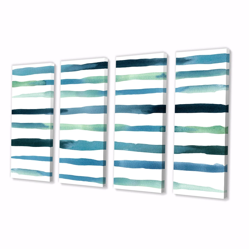 Aquatic Dark Blue Verticals Canvas Wall Art Print