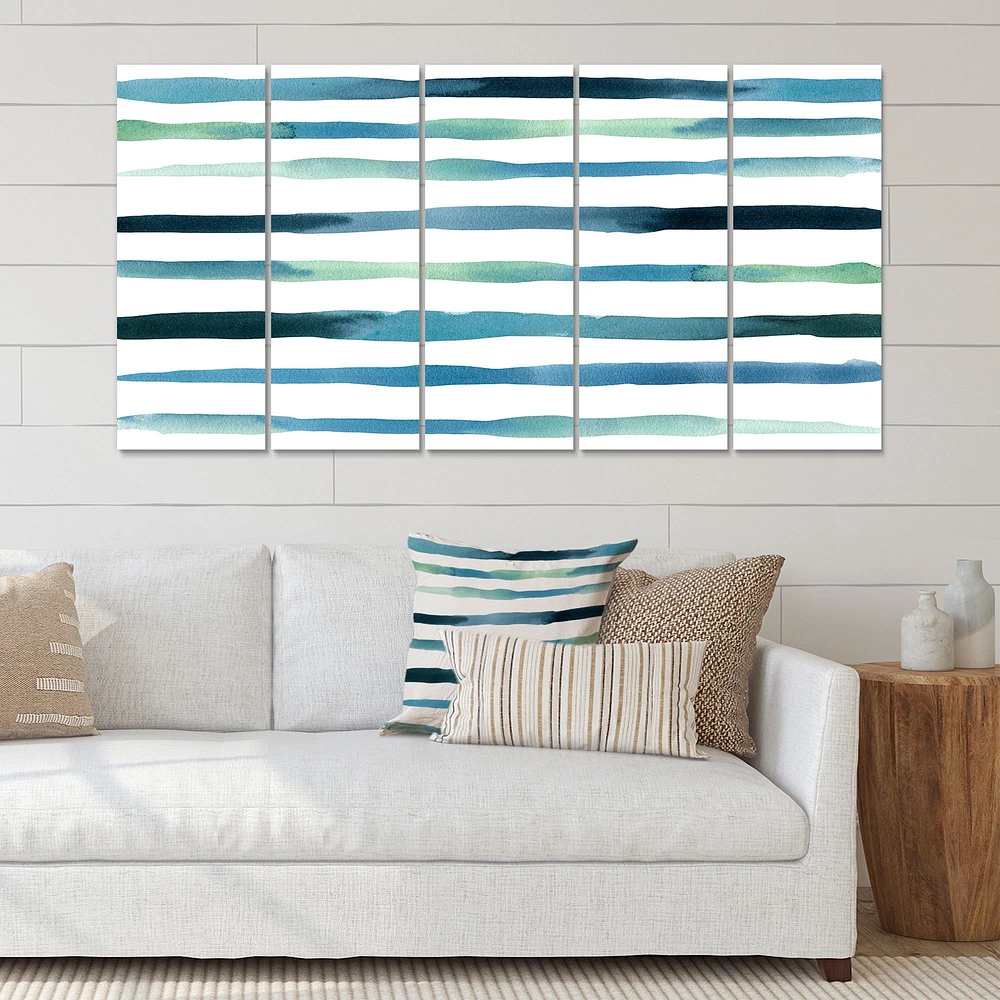 Aquatic Dark Blue Verticals Canvas Wall Art Print