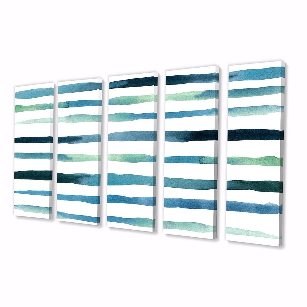 Aquatic Dark Blue Verticals Canvas Wall Art Print