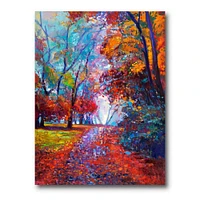 Little Road Through Red Autumn Landscape Wall Art