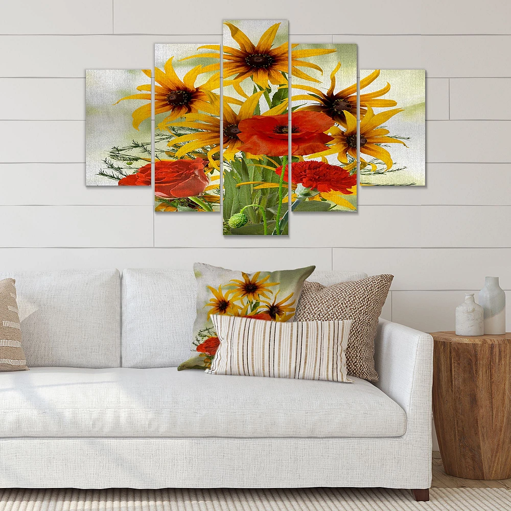 SunFlowers and Poppies The Wild Canvas Wall Art Print - Panels