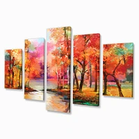 Colorful Autumn Trees by The Lake Canvas Wall Art Print