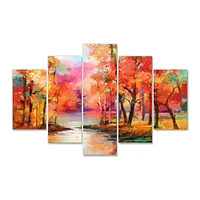 Colorful Autumn Trees by The Lake Canvas Wall Art Print