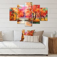 Colorful Autumn Trees by The Lake Canvas Wall Art Print