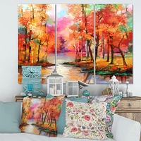 Colorful Autumn Trees by The Lake in Autumn  Canvas Wall Art Print