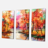 Colorful Autumn Trees by The Lake in Autumn  Canvas Wall Art Print