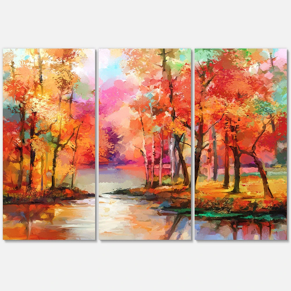 Colorful Autumn Trees by The Lake in Autumn  Canvas Wall Art Print