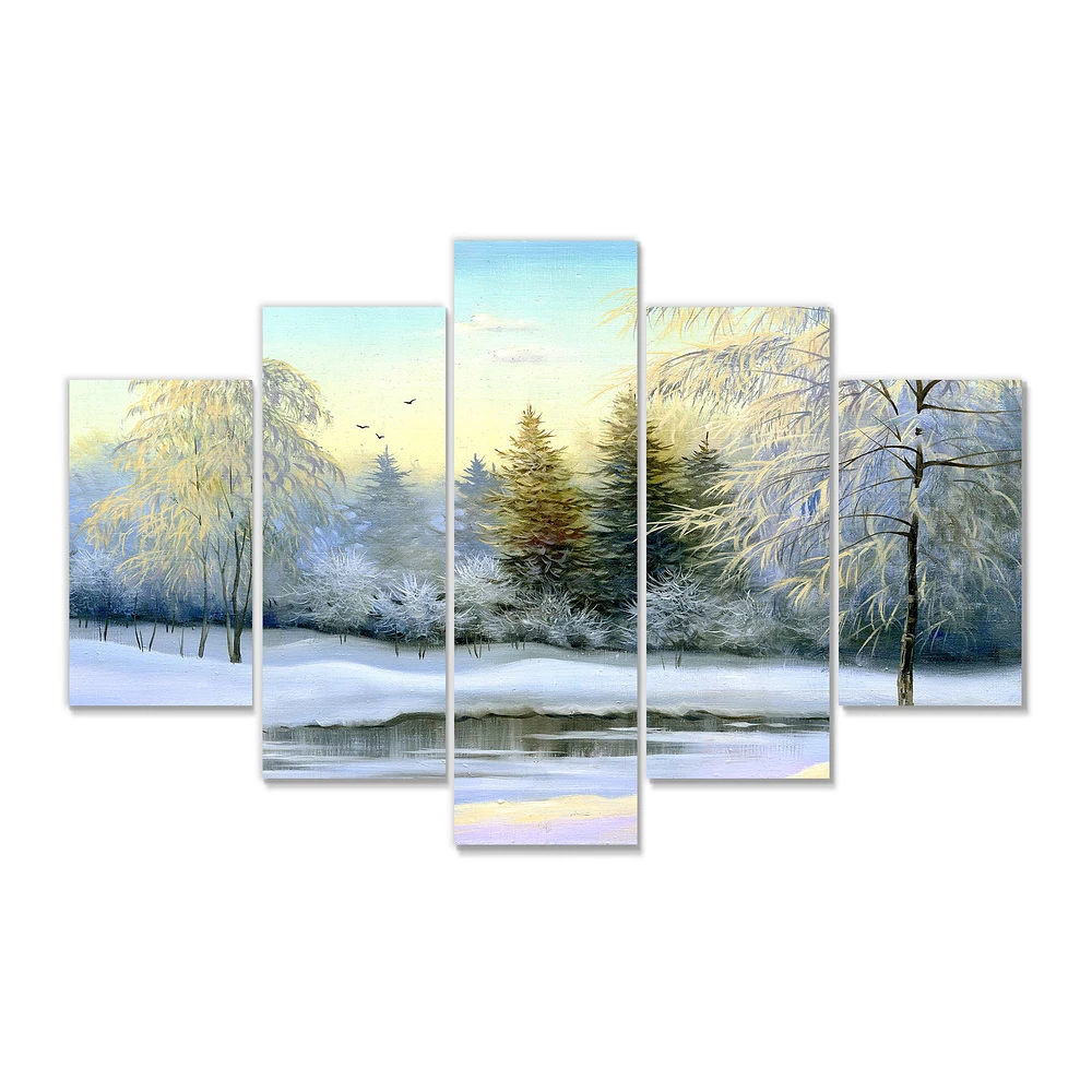 Green Trees Beautiful Winter Landscape Canvas Wall Art Print