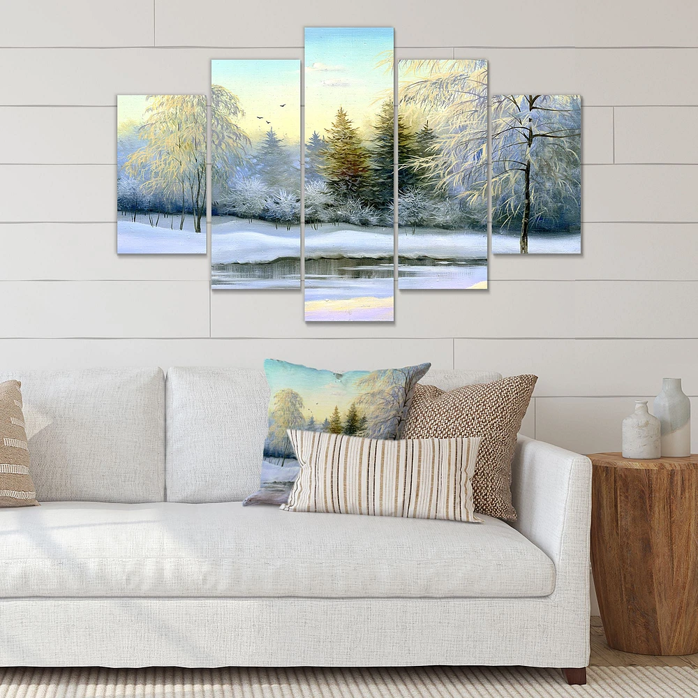 Green Trees Beautiful Winter Landscape Canvas Wall Art Print