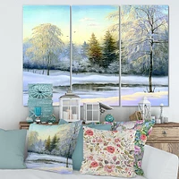 Green Trees Beautiful Winter Landscape Canvas Wall Art Print