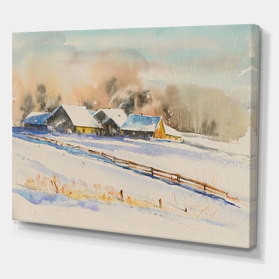 Small VIllage At Sunset Covered with Snow  Canvas Wall Art Print