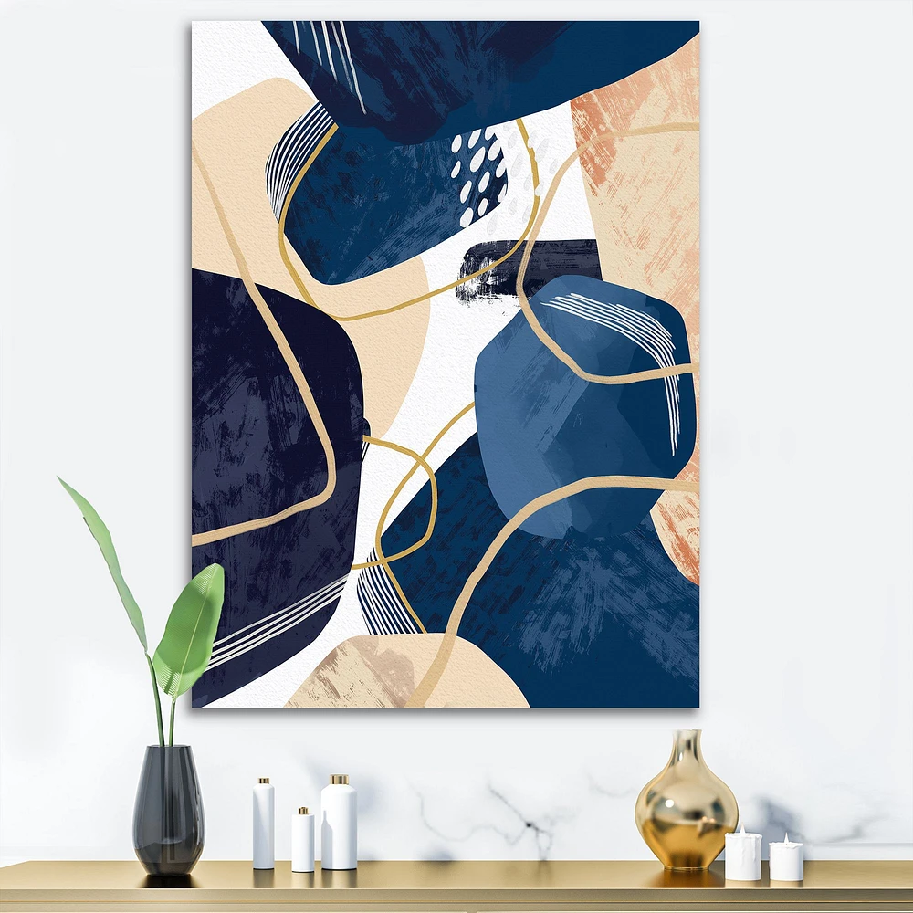 Minimalistic Blue & Earth Tone Organic Shapes II  Canvas Wall Art Print