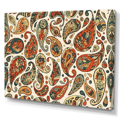 Retro Orange Modern Abstract Paisley Bohemian Canvas Wall Art Print