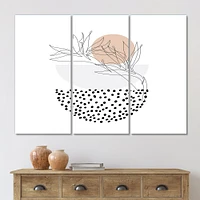 Abstract One Line Art Tropical Flower Canvas Wall Print - 3 Panels