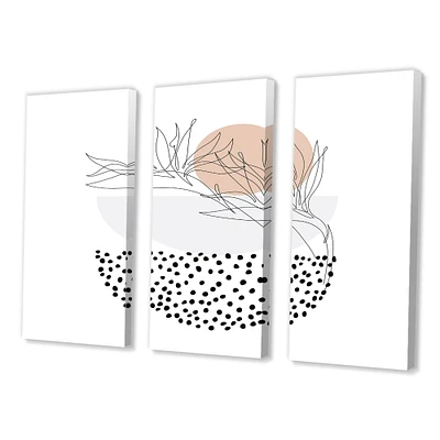 Abstract One Line Art Tropical Flower Canvas Wall Print - 3 Panels