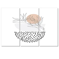 Abstract One Line Art Tropical Flower Canvas Wall Print - 3 Panels