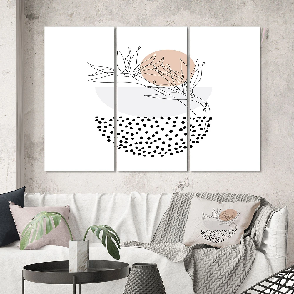 Abstract One Line Art Tropical Flower Canvas Wall Print - 3 Panels