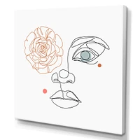 Female Face one Line Drawing with Minimal Shapes Canvas Wall Art Print