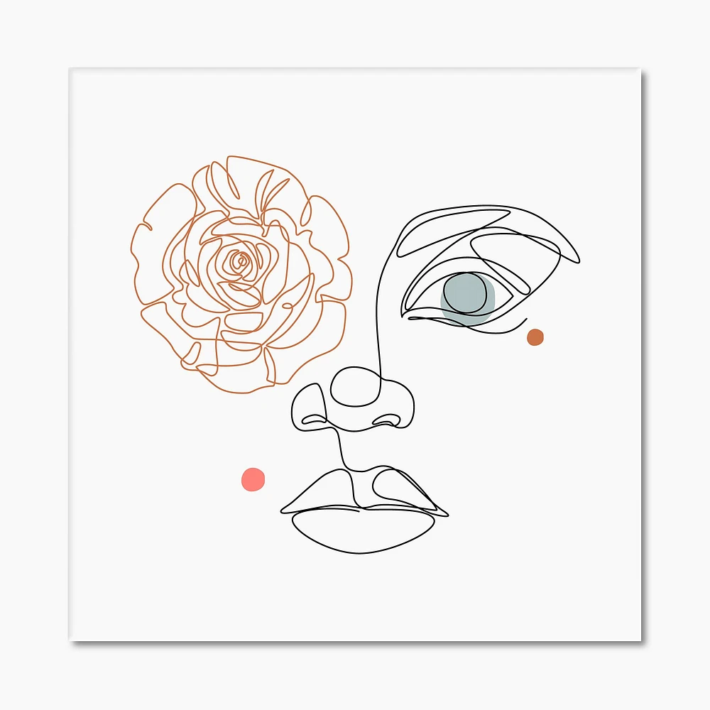 Female Face one Line Drawing with Minimal Shapes Canvas Wall Art Print