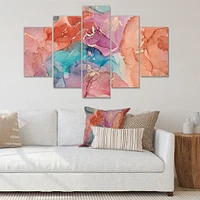 Turquoise and Brown Luxury Abstract Fluid Art II -5 Pieces Canvas Wall Print