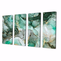 Green Luxury Abstract Fluid Art III Canvas Wall Print Panels